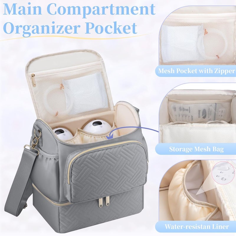 GDNasist Wearable Breast Pump Bag with Cooler Compartment Compatible with Willow/Elvie/Medela/Momcozy M5/S12 Pro, Breast Milk Cooler Travel Bag with Ice Pack & Mat, Pumping Bags for Work, Grey - Image 2